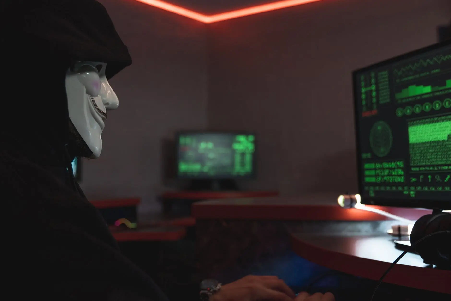 A cybercriminal hacking computer