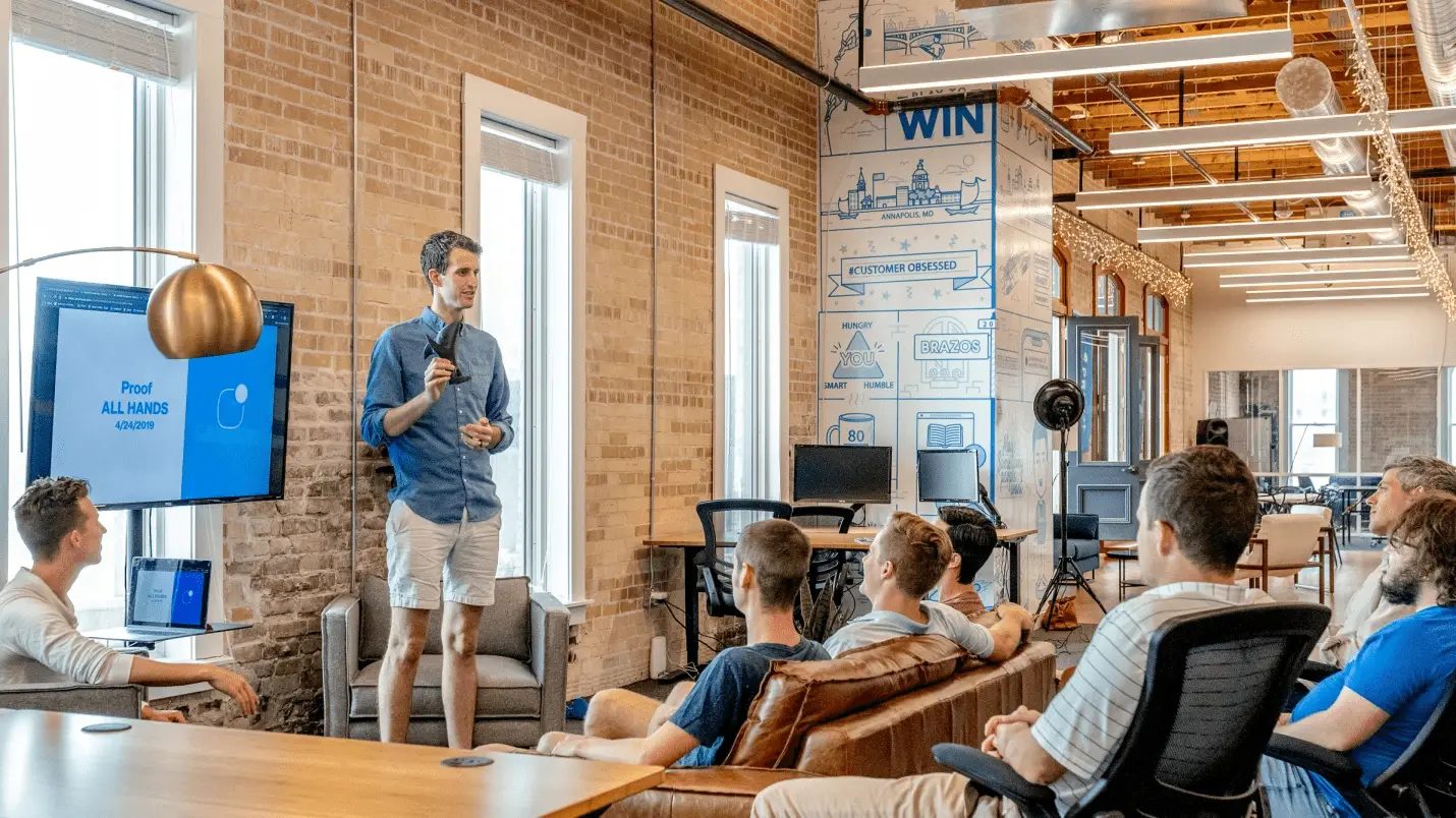 An employee during an office presentation